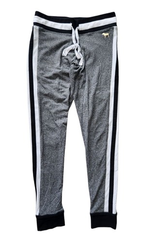Victoria’s Secret PINK Yoga Campus Pants Sz M Gray Logo Stripe Bling Sequin Dog - Picture 3 of 12