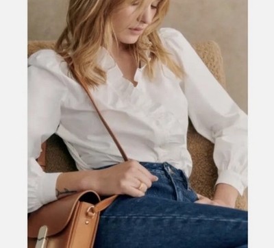 SEZANE White Chamise Aluki Rosine Ruffle Button Down Shirt Size 40