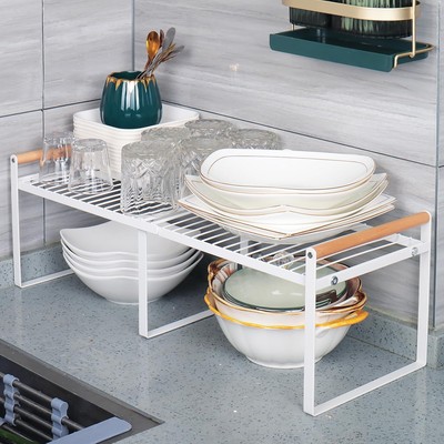 Expandable Cabinet Shelf Organizer,Kitchen Expand Shelf(Length up to 24.4in) 