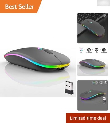 Portable Rechargeable Bluetooth Mouse with LED Lights   Ambidextrous & Silent