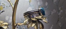 Levi Chavez 925 Sterling Silver Signed Cuff Bracelet Oval Blue Turquoise Bezel