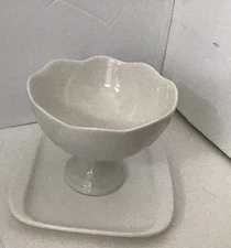 VTG Lenox Compote Dish CreamWhite,with Plate And Spoon,Sz4 High, 2 In Deep