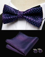 Vintage Men Cufflinks Handkerchiefs Bowtie Sets 3pcs Jacquard Floral Paisley