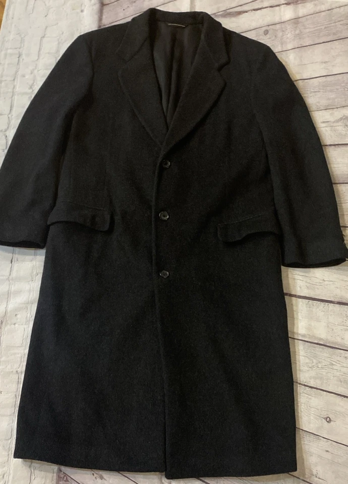 Chaps Ralph Lauren Mens Overcoat Wool Trench Coat Sz. 40  Dark Charcoal/Black - Image 3 of 4