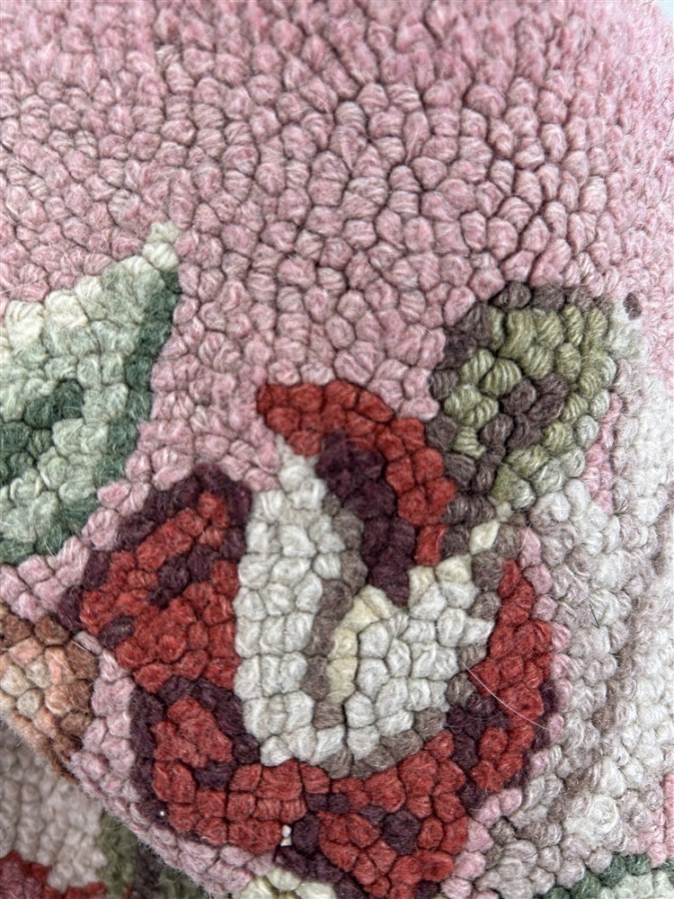 antique rug carpet scatter hooked cotton pink green floral 24x48 original 1940 