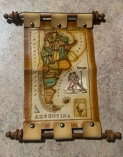 Leather South America/Argentina Scroll Map/ Art Wall Hanging