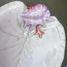 Antique 19th c. old Paris Porcelain Sea Shell Plate Pink Luster Red Coral Leaf