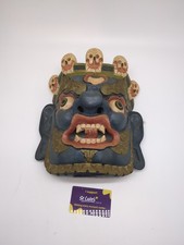 Tibetan Mahakala Mask Hand Carved Wooden Buddhist Wrathful Deity Hand Painted 