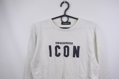 DSQUARED2 White Knitted Embroidered Logo Crew Neck Pullover Sweater Size M - Picture 2 of 15