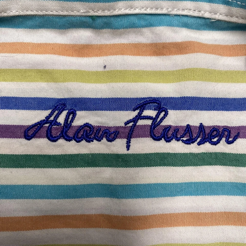 Alan Flusser 衬衫男式特大号多色条纹纽扣长袖 — 第 3/4 张图片