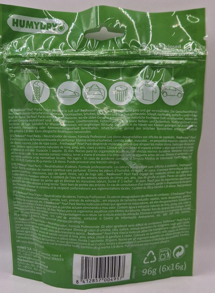 Freshwave Humydry Bye Bye Odours Pearl Packs Geruchsneutralisierer 6x16g Neu - Bild 2 von 2