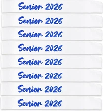8PCS White Senior 2026 Sashes with Royal Blue Glitter Letters - 