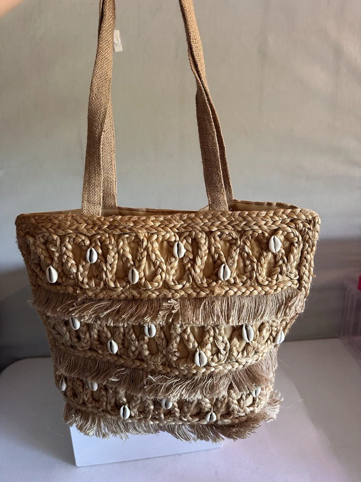 Salt + Umber Isla Jute Seashell Tote Boho Fringes original $149 - Image 4 of 4