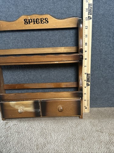 Vintage Wood Spice Rack 2 Shelf 2 Drawers Rack Only 13.5”x11" Rustic Farmhouse - Picture 10 of 11