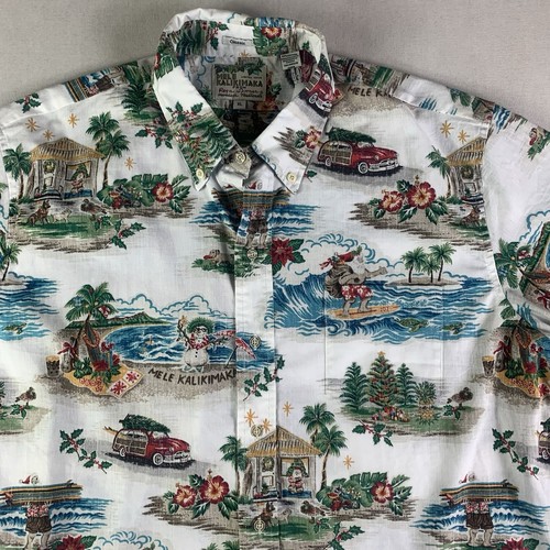Reyn Spooner Mele Kalikimaka Hawaiian Shirt XL White woody Snowman surf Santa