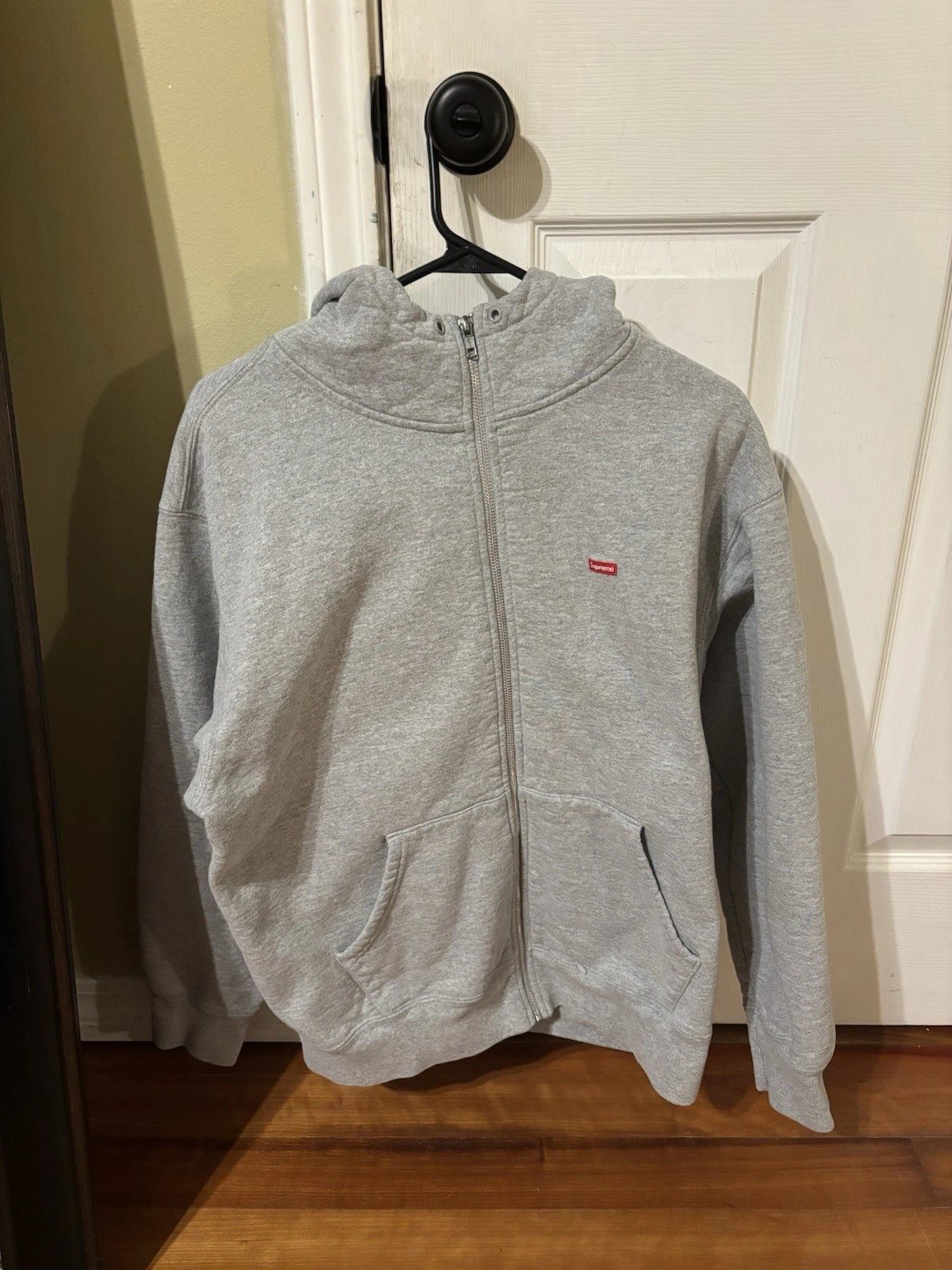 Sweat à capuche zippé avec logo Supreme petite boîte FW16 GRIS CHINÉ   Authentique moyen. 