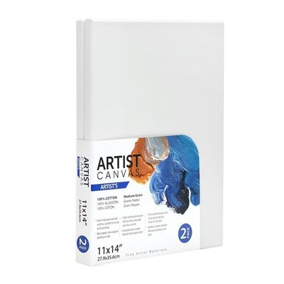 Artist Stretched Canvas, 11''X14'', 2 Pack, 100% Cotton Acid Free, White, Deluxe