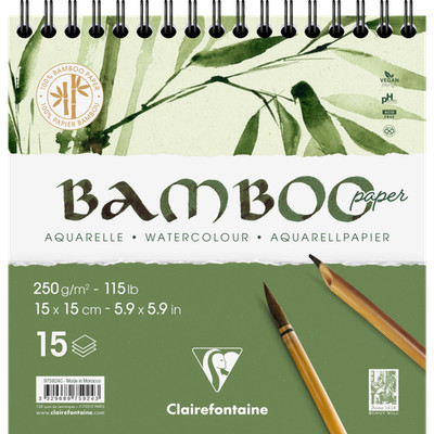 Clairefontaine 2x Bamboo, Spiralblock 15 Bl Bambuspapier, 15x15 cm, 250g 975924C