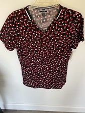 NEW Elle Scrub Top Shirt BLACK Size XS Polka Dot Pattern NWT NOS