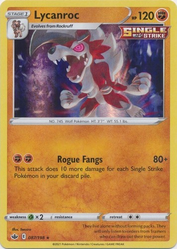 Holo  Lycanroc - 087/198 Chilling Reign Rare Pokemon TCG