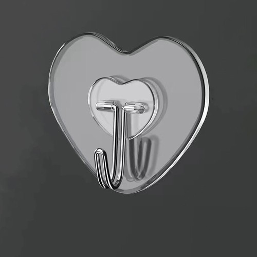 5pcs Heart Transparent Hooks Strong Self Adhesive Key Storage Hanger Multi-Funct