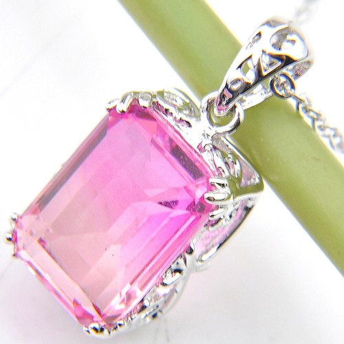 60% Off Best 5 Pieces Square Pink Bi-Color Tourmaline Silver Necklace Pendants - Picture 7 of 8