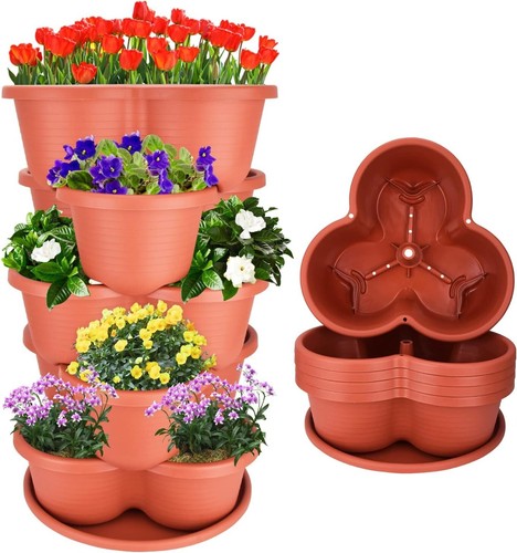 5 Tier Vertical Planter Stackable Planters Strawberries Garden Tower Pot Chain