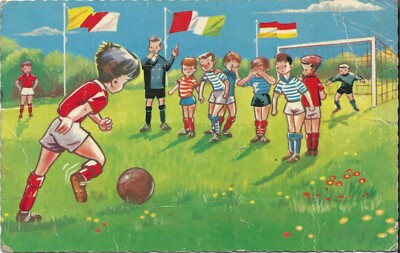 07749 - AK zeigt altes Comicbild von Fußballern