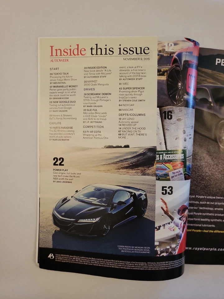 2015 November 9, Autoweek Magazine, Acura NSX, (CP424) Foto 2 de 3