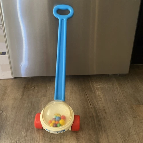 Fisher Price Corn Popper Vintage Push Pull Toddler Toy Popcorn Pumper - Works