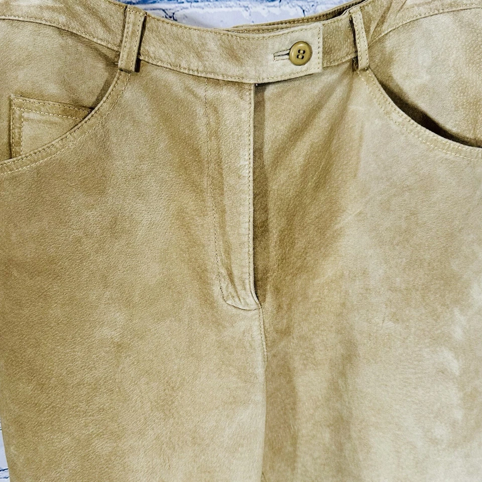 Vintage 100% Leather Camel Straight Leg Citi By Yansi Fugel Pants Sz 10 - Image 4 of 4