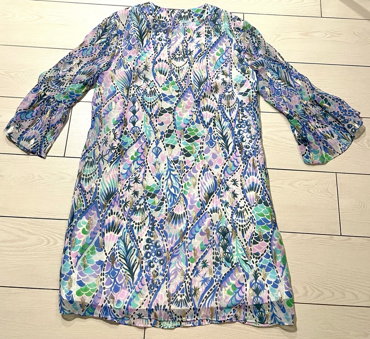 elenora silk dress lilly pulitzer Lilly Pulitzer womens Elenora Silk Dress Flowy Sleeve Size XXS With V-neck