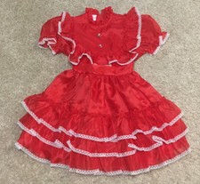 Vintage Merry Girl Red Sheer Party Dress Ruffles Lace Full Circle Sz 6 Xmas USA