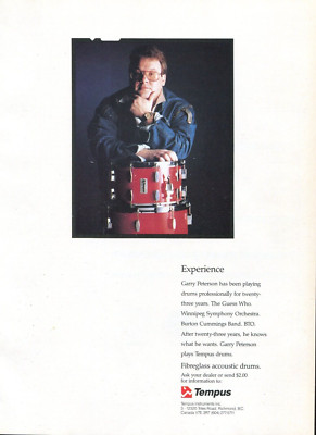 1987 Print Ad of Tempus Fiberglass Drums w Garry Peterson