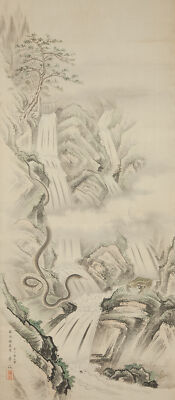 HANGING SCROLL JAPANESE PAINTING JAPAN ANTIQUE SNAKE FROG TOAD