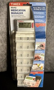New Timex Weekly Medical Manager Silver 80040 Medication Reminder Pill Dispenser