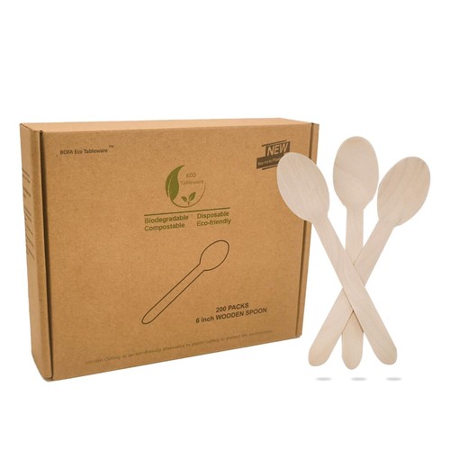 100 Cuillères En Bois Jetables Tête Ronde 10cm - Ustensiles Biodégradables Naturels