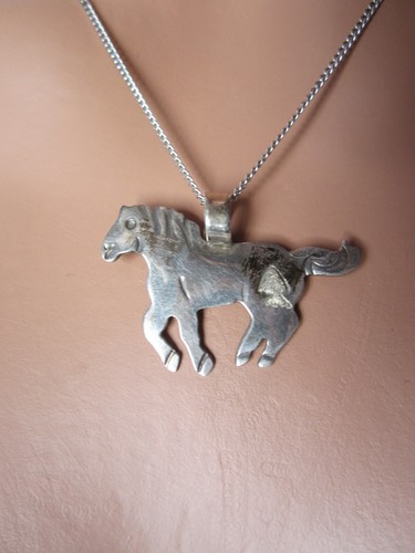 VTG NATIVE AMERICAN NAVAJO DON PLATERO STERLING SILVER HORSE PENDANT NECKLACE - Picture 2 of 13