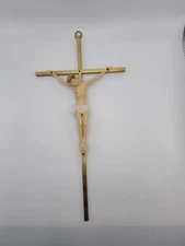 Vintage Jesus Christ INRI Brass Wall Crucifix Religious Detail Painted Hong Kong