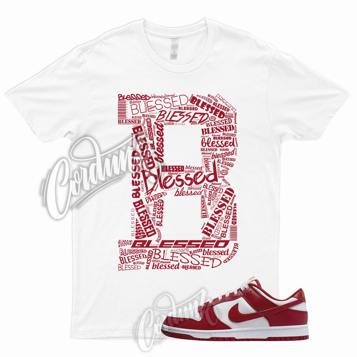 BLESSED Shirt for Dunk Low Gym Red University Varsity Bred