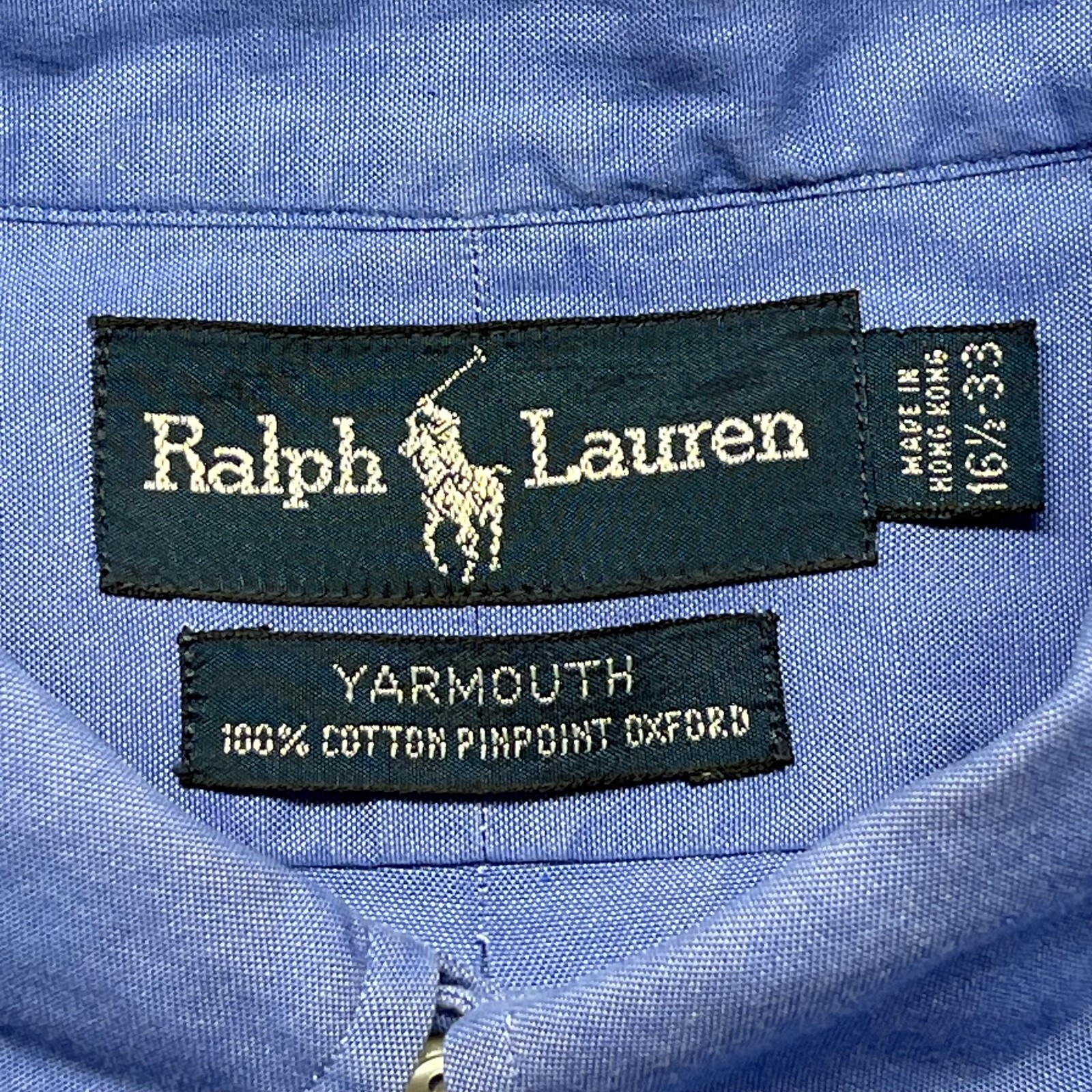 Camicia Oxford Ralph Lauren vintage uomo 16 5 33 blu Yarmouth pinpoint carne pony