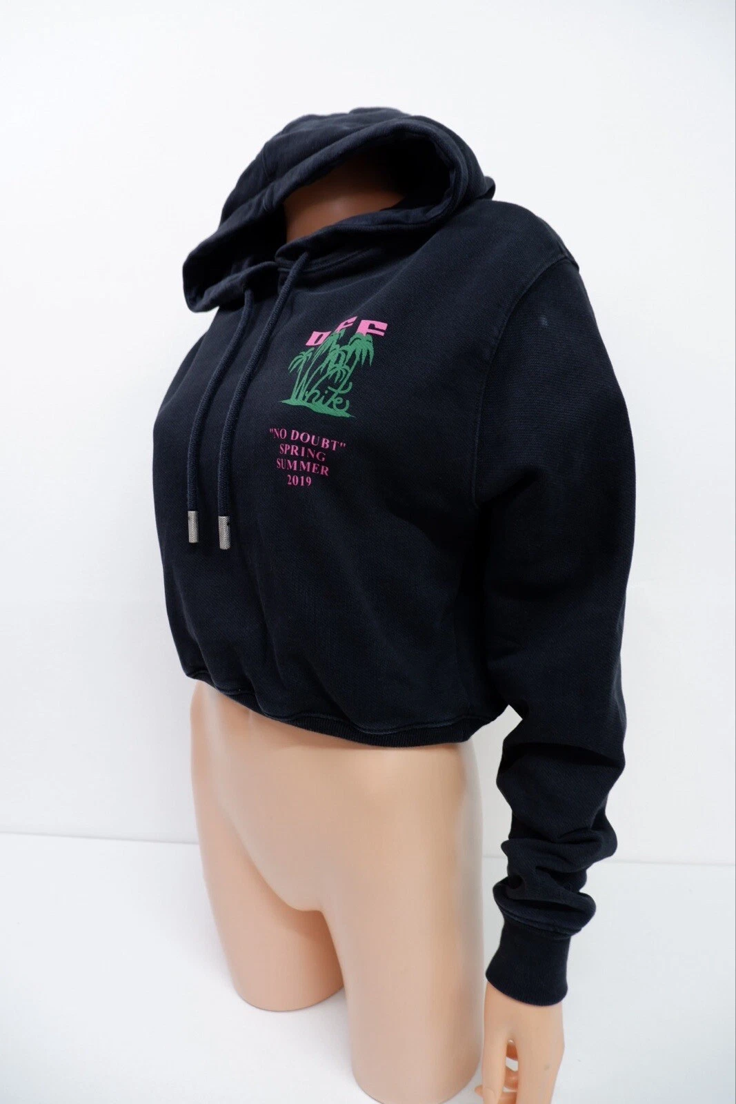 OFF WHITE Felpa con cappuccio da donna bianca Virgil Abloh taglia XXS 2XS nera maglione in perfette condizioni