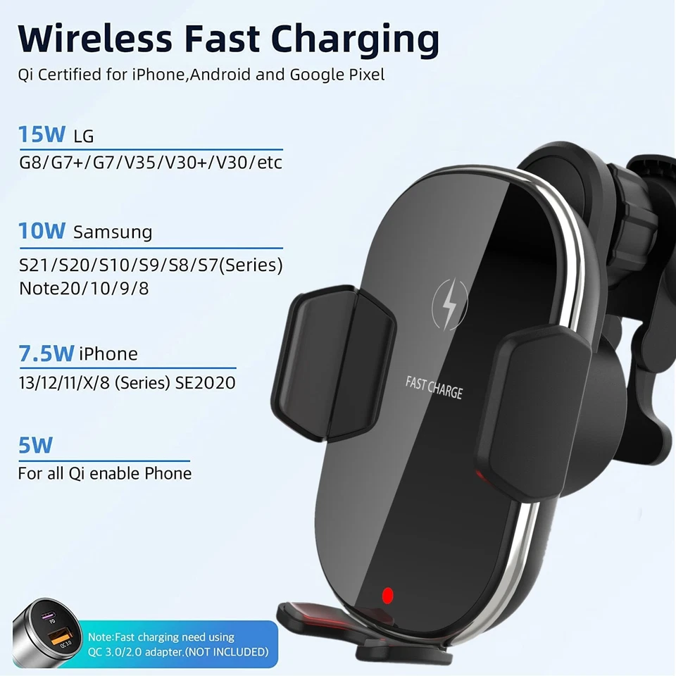 15W Fast Wireless Car Charger Automatic Clamping Mount Air Vent Phone Holder - Image 3 of 4