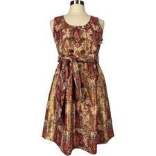 MARC by Marc Jacobs Womens Size 8 Dress A-Line Midi Flare Priscilla Paisley Gold