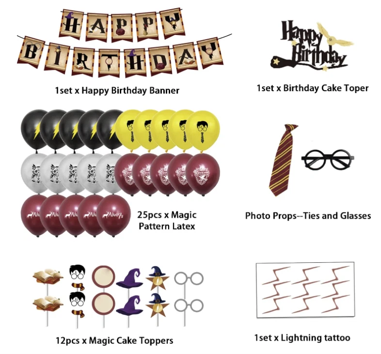 Banner de aniversário, adereços de festa, suprimentos para festa de bruxo, enfeites de bolo, Harry Potter - Imagem 2 de 4