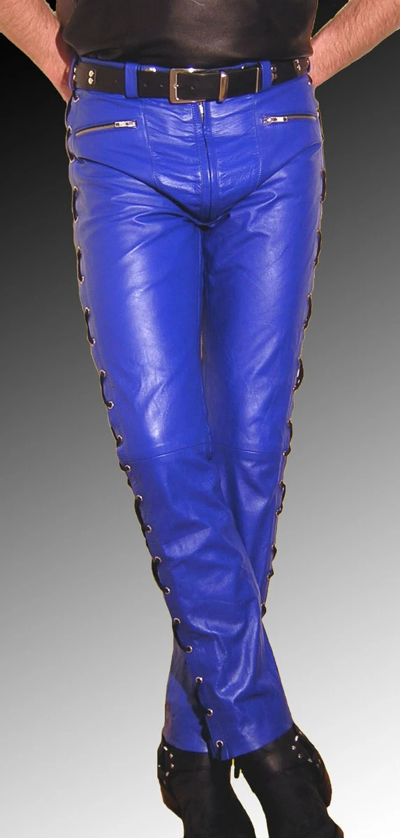 Ricano SLIM FIT - Leather trousers - blau/blue - Zalando.de