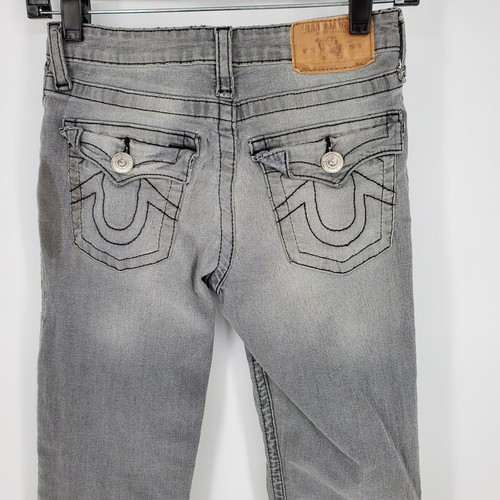 True Religion Straight Jeans Youth Unisex Size 12 Gray Distressed Stretch Fabric - Picture 7 of 16