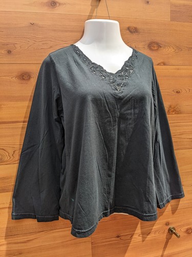 NTCO Nomadic Traders Fresco XL Upscale Tee Top Black 12 14 Embroidered V-Neck - Picture 4 of 6