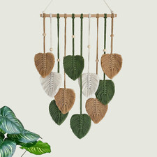 Macrame Wall Hanging Boho Leaf Tapestry with Tassels for Nursery, Bedroom, Green