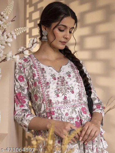 Anarkali printed and embroidered kurti with dori for women and girls - Picture 4 of 7